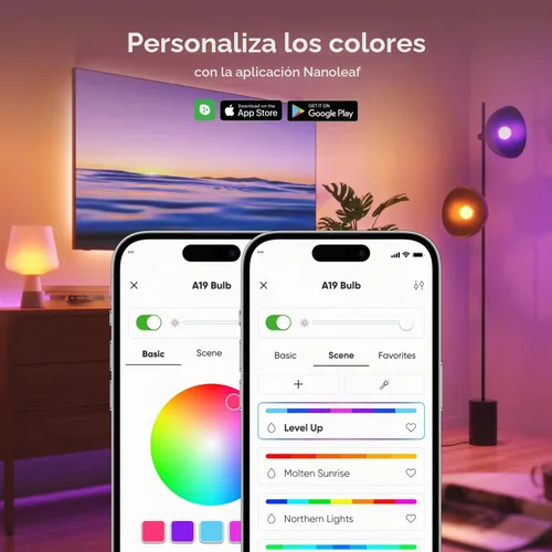 Vista 4 de Nanoleaf Essentials Bombillas inteligentes, bombillas LED inteligentes Matter funcionan con Alexa y Google Home, bombilla de cambio de color RGBTW