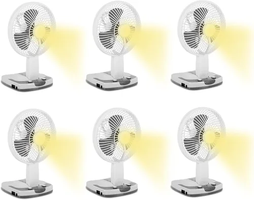 Vista 10 de Technical Pro Adventure Series - Ventilador recargable de escritorio/pared con lámpara de trabajo LED, ventilador ajustable y portátil