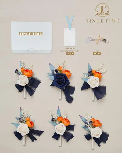 Vista 7 de TINGE TIME Boutonniere - Juego de 6 boutonniere de boda para hombre, Boutonniere para novio, novio y padrino, juego para baile de graduación, boda