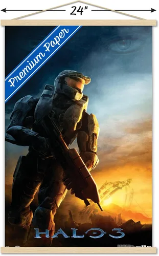Vista 3 de Trends International Halo 3 - Póster de pared de Despertar, 22.375 x 34 pulgadas, paquete de impresión premium y colgador de madera de haya