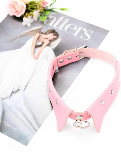 Vista 4 de Urieo Gothic PU Leather Chokers Black Studded Collar Choker with Ring Rock Choker Necklaces Adjustable Nightclub Party for Women and Girls
