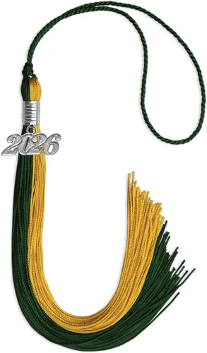 Vista 57 de Endea Graduation Borla de doble color con gota de fecha plateada (negro/oro antiguo, 2025)