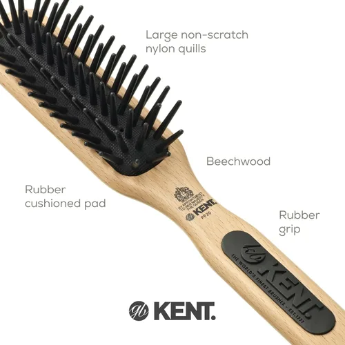 Vista 5 de Kent PF20 Cepillo de pelo de paleta de cojín estrecho, cepillo desenredante para cabello largo, grueso y rizado, masajeador del cuero cabelludo