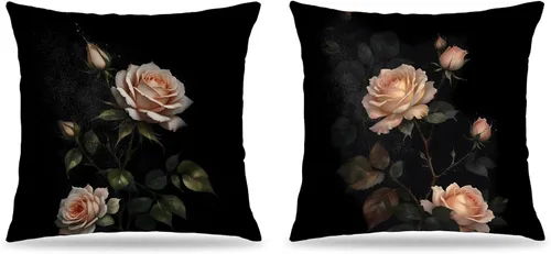 Vista 12 de Juego de 2 fundas de almohada florales con lazo de cinta azul y rosa de 18 x 18 pulgadas, decoración de dormitorio de habitación preparada, fundas