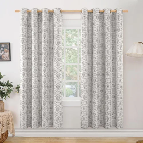 Vista 27 de BGment - Cortinas francesas de campo amarillas mostaza de 63 pulgadas de largo para dormitorio, patrón botánico de jacquard de hojas, estilo rústico
