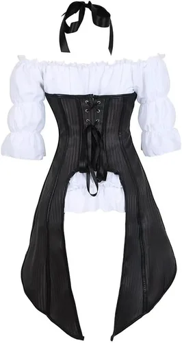 Vista 3 de Vestido de corsé, talla grande, para mascarada, gótico, brocado, encaje, gótico, conjunto de falda bustier