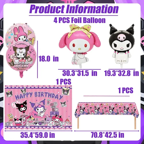 Vista 3 de Suministros para fiestas de cumpleaños Kawaii, las decoraciones para fiestas Kawaii incluyen kit de arco de guirnalda de globos, globos de látex