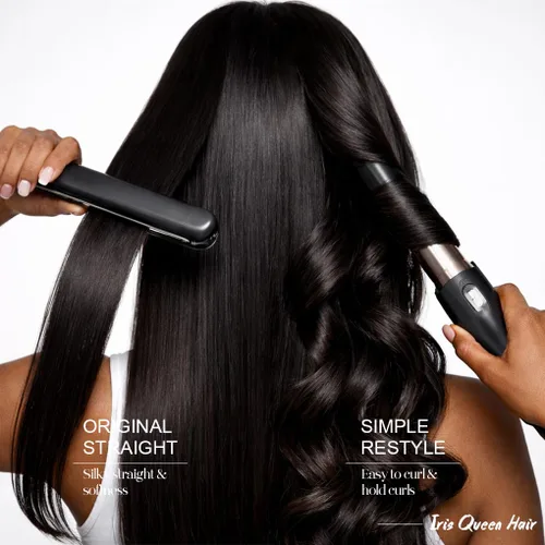 Vista 6 de Iris Queen 12A 16 pulgadas recto HD encaje frontal pelucas de cabello humano prearrancado Peluca de cabello de color negro virgen con encaje