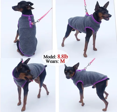 Vista 2 de Paquete de 2 suéteres para perro, chaqueta cálida para cachorros, abrigo de otoño e invierno, ropa de forro polar elástico para mascotas con botones