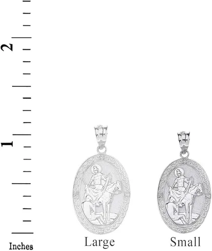 Vista 2 de Collar de plata de ley 925 con medalla ovalada religiosa de San Martín de Tours 10in
