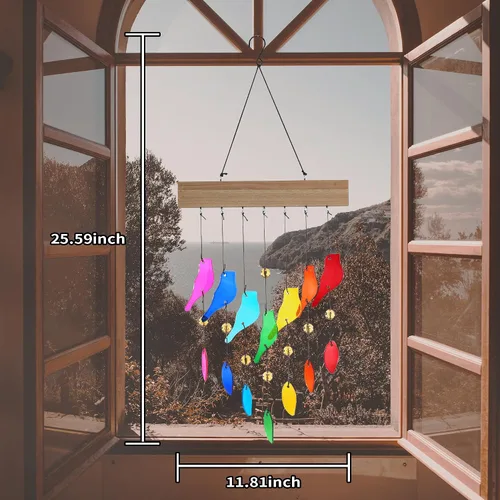 Vista 8 de Campanas de viento de vidrio coloridas para jardín y patio al aire libre - Campana de viento con diseño de pájaro hecha a mano, regalo perfecto