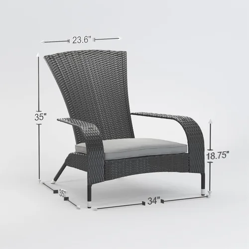 Vista 3 de Pacifico - Sillón de mimbre negro con cojín gris, para todas las estaciones, ligero, estilo Adirondack, duradero y elegante sillón para exteriores