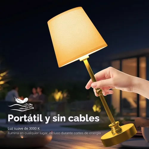 Vista 4 de Lámpara de mesa recargable inalámbrica, lámpara LED operada por batería de 5200mAh, atenuación continua de 3000K, lámpara inalámbrica portátil