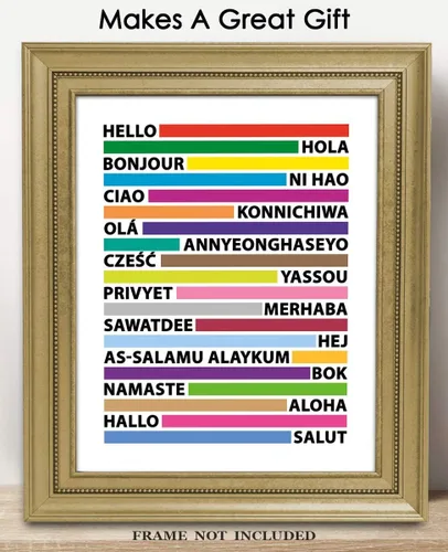 Vista 3 de Buzz Unplugged Impresión artística de pared con tipografía de Hello In Different Languages de 8 x 10 pulgadas, sin marco, elegante, bohemio