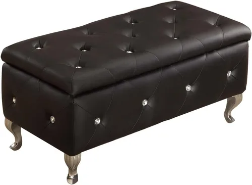 Vista 5 de Kings Brand Furniture - Banca de diseño, tapizado, con nudos, con espacio para almacenamiento, estilo Otomano., Tela, Negro
