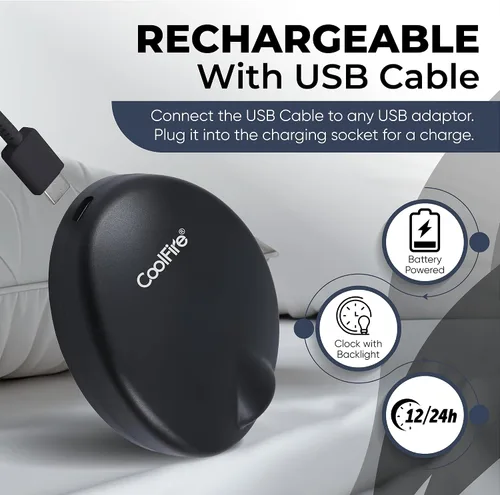 Vista 6 de Coolfire Reloj despertador vibratorio alimentado por baterías, recargable para adultos y adolescentes, reloj despertador agitador de cama