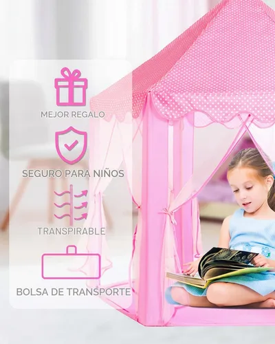 Vista 4 de wilwolfer tienda de campaña tipo castillo de princesa para niñas, tienda de campaña hexagonal grande para jugar, casa de juegos con luces de Rosa