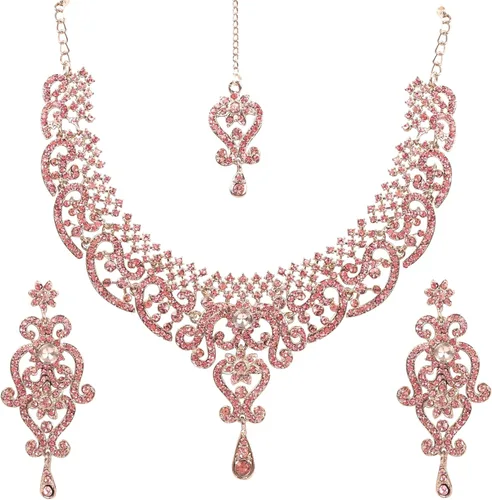 Vista 132 de Conjunto precioso de collar con look real Indian Bollywood, maravillosamente decorado, conjunto de collar adornado para mujer.