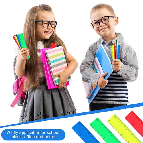 Vista 3 de Zonon 500 reglas rectas flexibles de plástico a granel con pulgadas y centímetros, regalo para el primer día de escuela, suministros de oficina