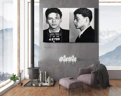 Vista 4 de MW Merwezi Frank Sinatra Poster Mugshot lienzo de pared arte decorativo para el hogar (35.8 x 24.0 in estirado en madera)