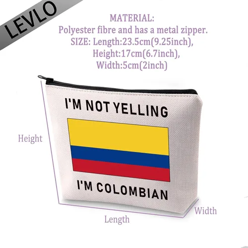 Vista 2 de LEVLO Divertidas bolsas de cosméticos con la bandera de Colombia, recuerdos, no estoy gritando, soy colombiano, bolsas de maquillaje con la bandera