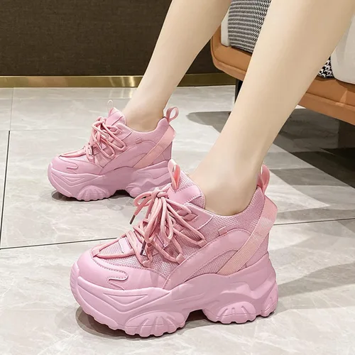 Vista 6 de Julymens Zapatos deportivos gruesos con plataforma para mujer, estilo casual, con cordones, tacón de cuña oculto, zapatos para papá