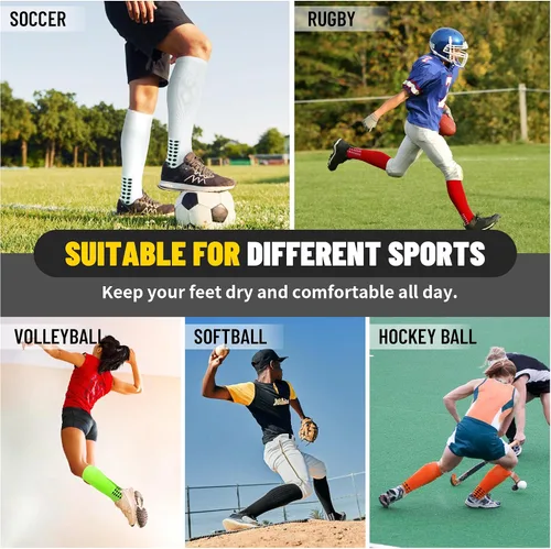 Vista 7 de 3 pares de calcetines de fútbol de agarre para hombre, acolchados, antideslizantes, para fútbol, baloncesto, deportes, hasta la rodilla, calcetines