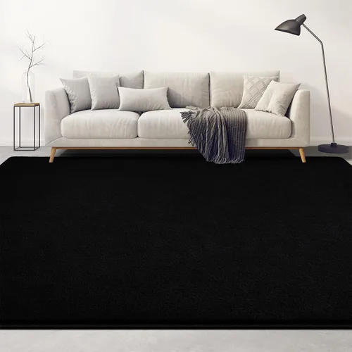 Vista 3 de Alfombras grandes para sala de estar, dormitorio, alfombra negra de 4 x 6 pies, alfombra shag minimalista moderna, alfombra suave, gruesa y cómoda
