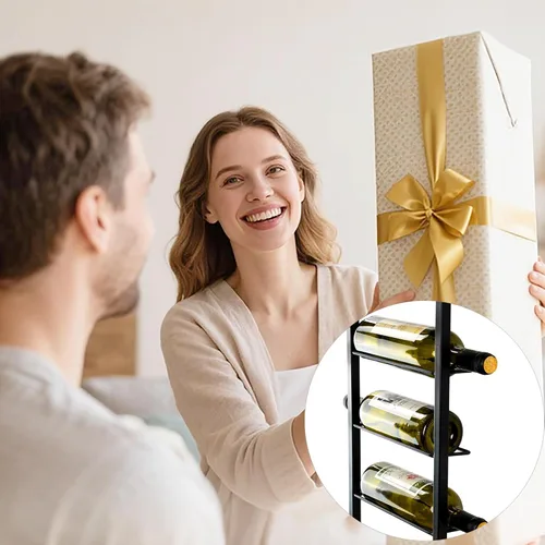 Vista 8 de Estante de pared para vino, soporte para 10 botellas de vino de metal negro para pared, organizador de almacenamiento de botellas de vino, estante