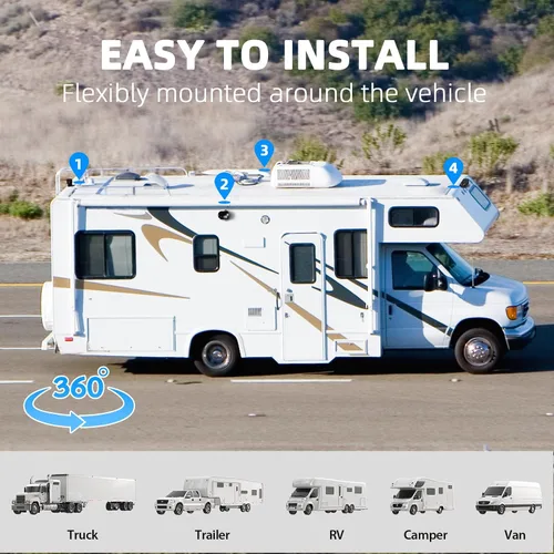 Vista 5 de eRapta Kit de sistema de cámara de respaldo HD 1080p, monitor de marcha atrás de 7 pulgadas con grabación dividida cuádruple IP69 impermeable