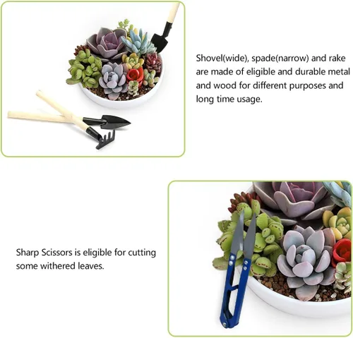 Vista 4 de 14 unidades de herramientas para plantas suculentas, herramientas de mano para mini jardín Pathonor, herramientas miniatura para Jardín de hadas