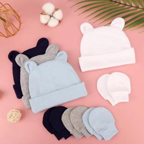 Vista 6 de BQUBO - Juego de guantes para bebés recién nacidos, para niños y niñas, gorro de hospital, gorros, guantes para bebés de 0 a 6 meses