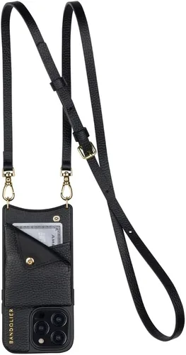Vista 4 de Bandolier Emma Crossbody - Funda para teléfono y cartera, de piel negra con detalles dorados, plateados o peltre, compatible con iPhone