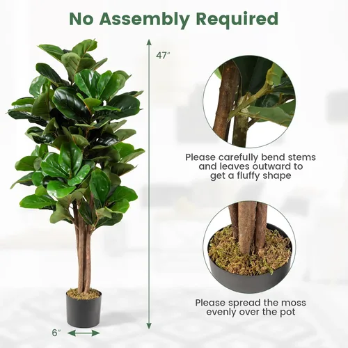 Vista 7 de Happygrill Árbol de vegetación artificial de 4 pies, plantas de higuera de hoja de violín falsa para interiores en maceta, árbol de ficus lyrata