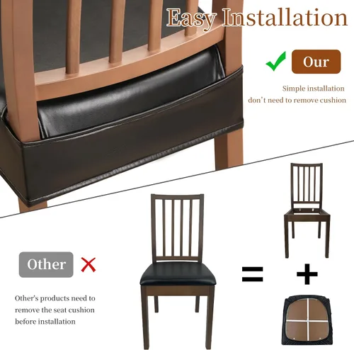 Vista 3 de Juego de 4 fundas de asiento impermeables para sillas de comedor, fundas de asiento de cocina de cuero, resistentes a las manchas, fundas elásticas