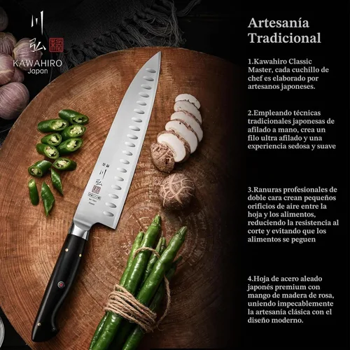 Vista 7 de Cuchillo de chef profesional, cuchillo de chef japonés hecho a mano de 9.5 pulgadas para cocina eficiente, cuchillo gyuto de acero de aleación