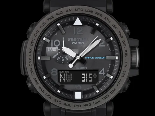 Vista 4 de Casio Reloj de silicona con energía solar 'PRO TREK' para hombre, color: negro (modelo: PRG-650Y-1CR), multicolor