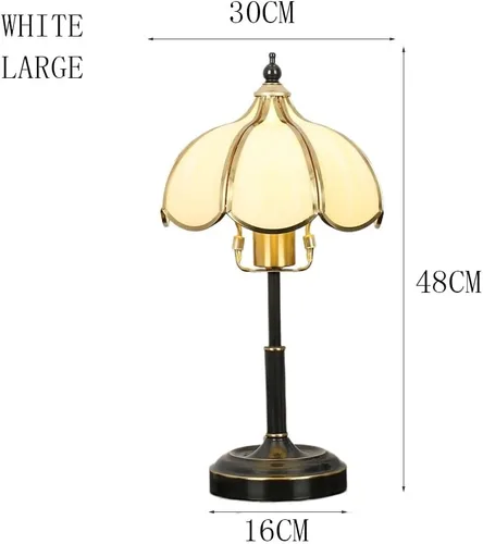 Vista 2 de Bedside Table Lamp Vintage Glass Table Lamp Bedroom Study Living Room Brass Stained Nightstand Lamps(White,Large)