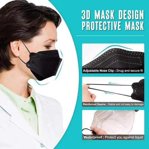 Vista 3 de 50/100 Pack KF94 Face_Covers, Color mask，Black Mask，4-Layer mask Independent packaging,outdoor Daily Use