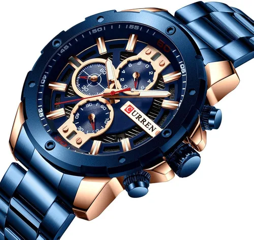 Vista 7 de Reloj de cuarzo luminoso hombre moda deporte acero inoxidable relojes 3ATM impermeable reloj cronógrafo relojes