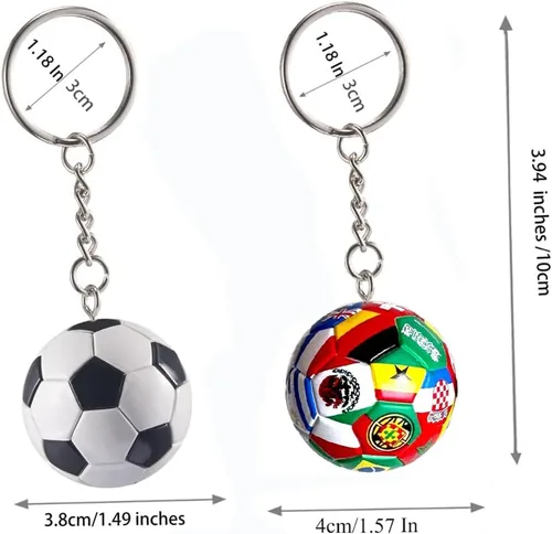 Vista 2 de KCKEYS Llavero geométrico del balón de fútbol, colgante de llavero de la Copa del Mundo de fútbol negro y plateado, llavero de pelota deportiva
