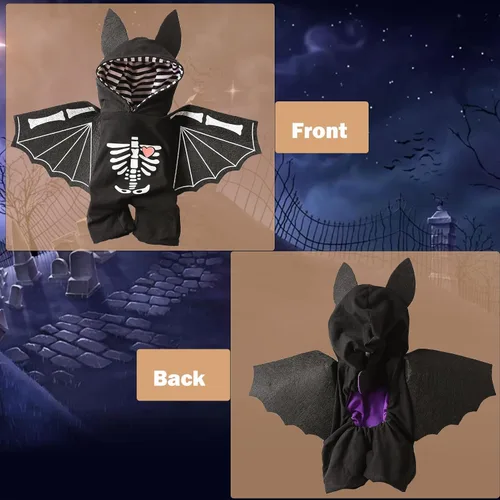 Vista 4 de SEIS Disfraz de murciélago para perro con alas, divertido disfraz de Halloween para mascotas, ropa de invierno para gatos, ropa de esqueleto