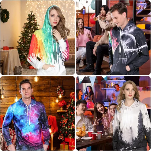 Vista 6 de Sudaderas unisex con estampado 3D Galaxy con capucha y bolsillos grandes