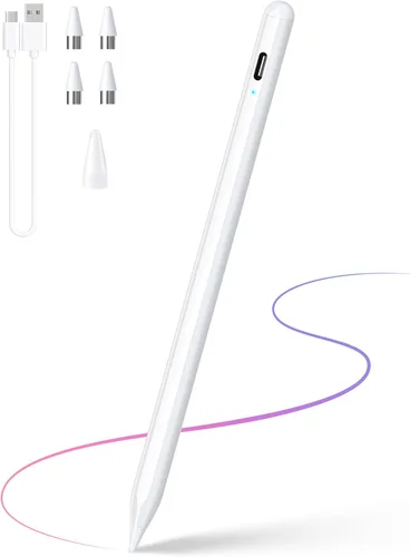 Vista 22 de DRYMOKINI Paquete de 2 lápices capacitivos universales para teléfonos y tabletas Lápiz óptico activo recargable USB-C con punta fina de 0.1 in