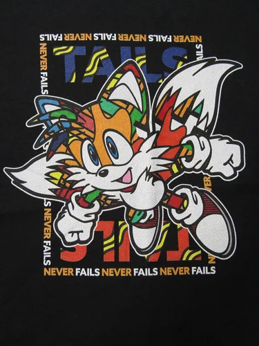 Vista 2 de Bioworld Sonic The Hedgehog Tails Running Pose Pop Dimension Graphic Youth Boys Camiseta negra