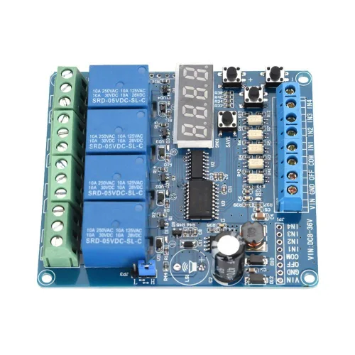 Vista 5 de Módulo de relé de tiempo multifunción, placa de interfaz de relé de tiempo de retardo multifunción de 4 canales 8-36V, módulo de optoacoplado LED