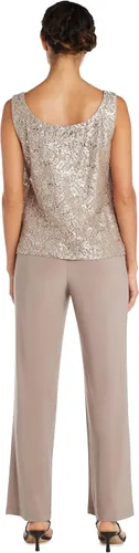 Vista 3 de R&M Richards Conjunto de camiseta sin mangas y pantalón para mujer con chaqueta de encaje transparente