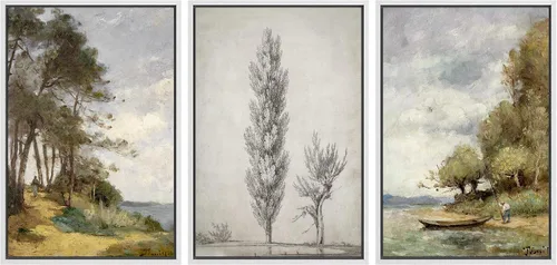 Vista 17 de Ashbrook Set de Arte de Pared en Lienzo Enmarcado, Naturaleza, Horizonte de Playa Nebulosa, Ilustraciones de Área Silvestre, Bellas Artes, Paisaje