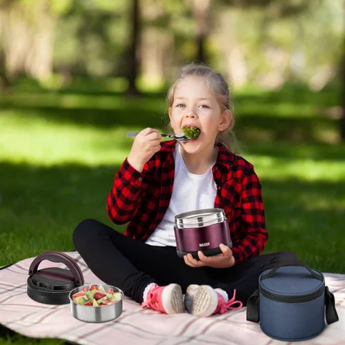 Vista 6 de MAXSO Termo de sopa para comida caliente, contenedor de almuerzo aislado al vacío de 24 onzas con cuchara plegable y bolsa térmica, caja Bento