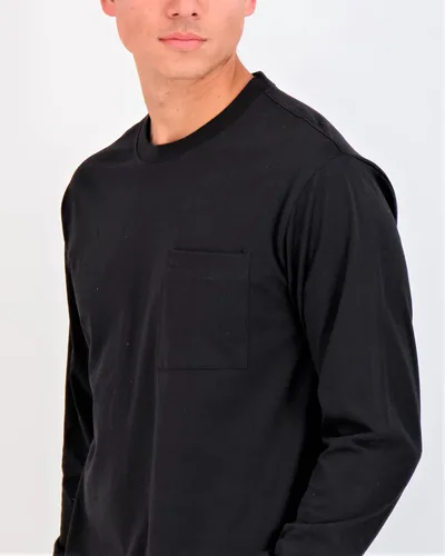 Vista 3 de Real Essentials Paquete de 3 Camiseta deportiva de algodón de manga larga con cuello redondo y bolsillo para hombre
